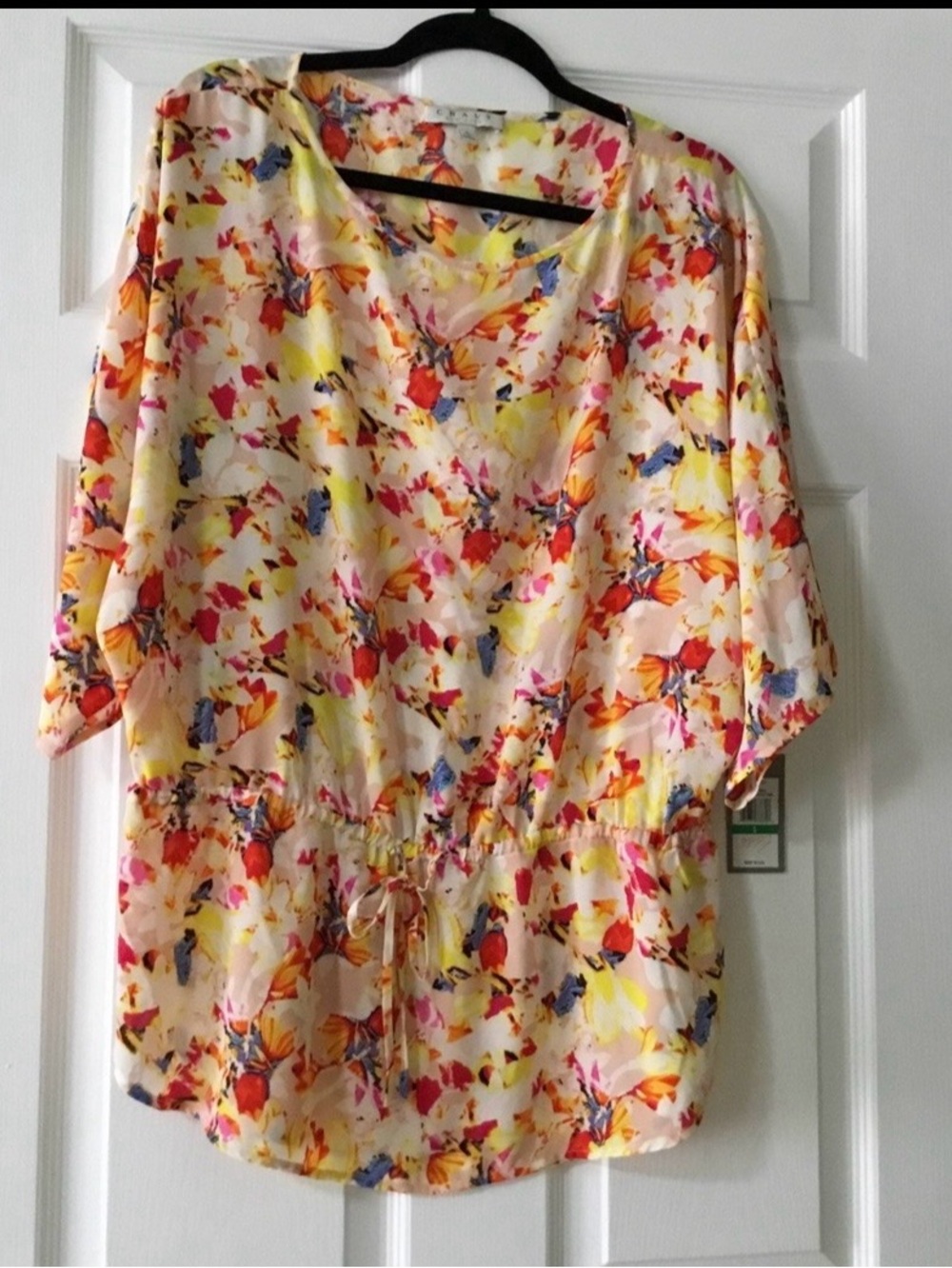 Chaus Floral Drawstring Waist Tunic - Pink, Yellow, Blue